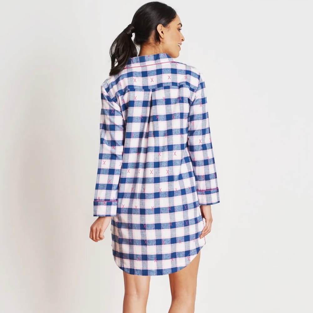 Little Blue House - Ski Holiday Flannel Nightdress - Pink Navy Plaid - Medium - Picture 2 of 6
